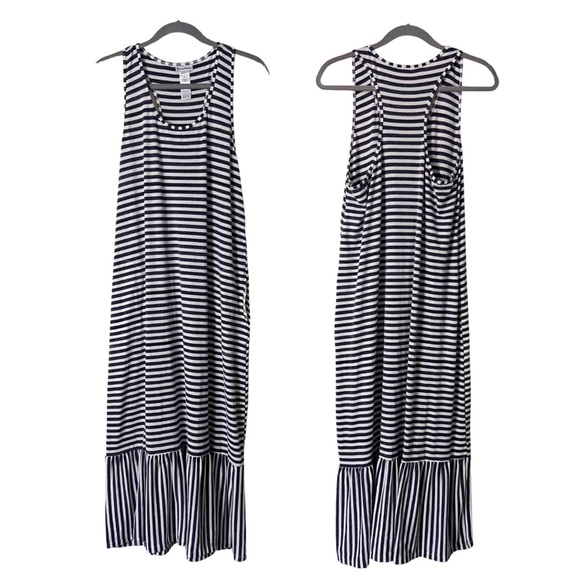 Tommy Bahama Maxi Dress Navy Blue/White Stripe Womens Knit Dress with Pockets XL - Picture 1 of 7